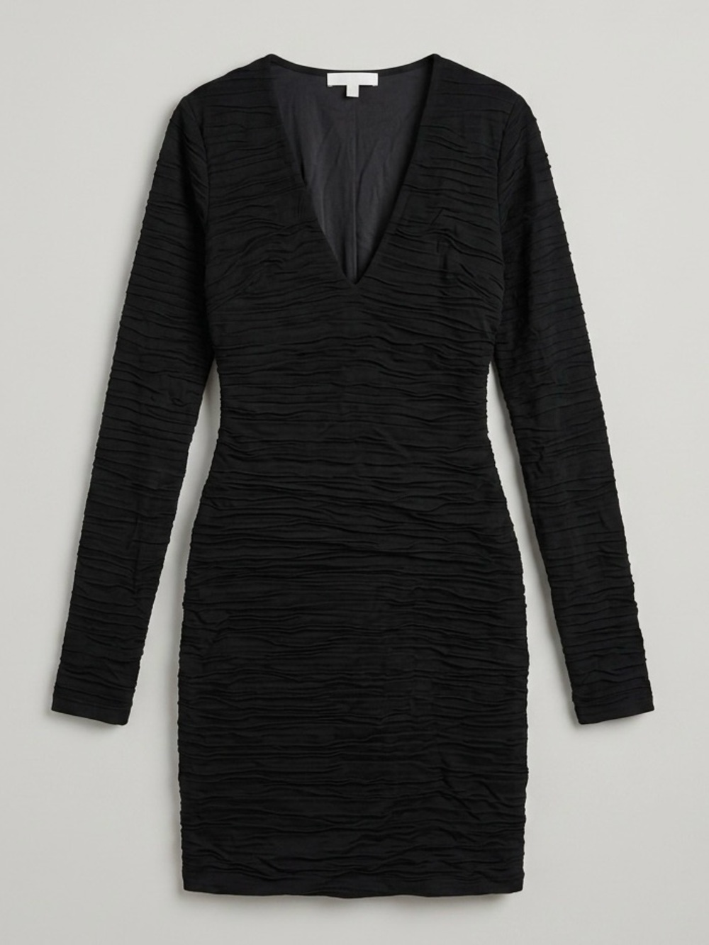 H&M Black Long-Sleeve V-Neck Ruched Mini Dress